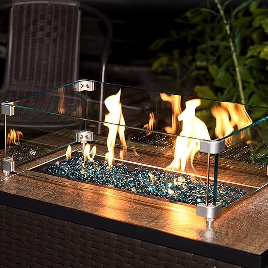 GASPRO 20 lbs Fire Pit Glass for Propane Fire Pit, 3/4 Inch Fire Glass Beads for Fireplace Fire Pit Table, Glass Rocks for Landscaping - Caribbean Blue