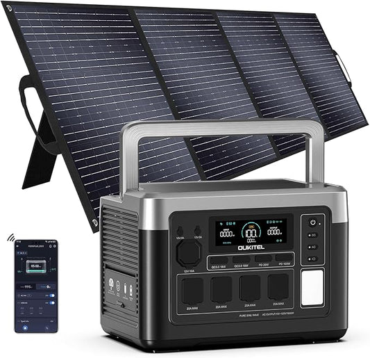 OUKITEL P1000 Plus 1024Wh Solar Generator with 4 AC Outlets (3600W Peak), 1800W Power Station with 400W Solar Panel, 1200W Fast Charging, APP Control Battery Backup for Home, Camping & RVs