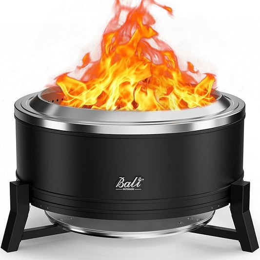 BALI OUTDOORS 27 inch Smokeless Firepit Outdoor, Outdoor Fire Pit Patio with Ash Pan, Portable Fire Pit Wood Burning