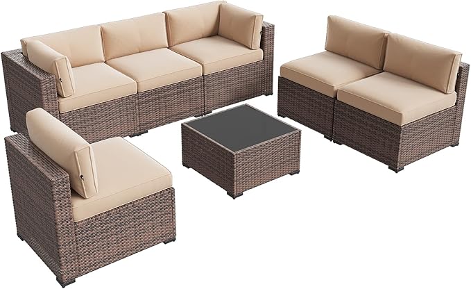 Aoxun Patio Furniture Sets, 7-Piece Outdoor Patio Furniture with Thick Cushions, Wicker Outdoor Conversation Set Sectional Sofa for Backyard, Poolside, Garden