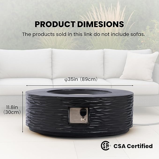 SUNBURY Outdoor Propane Fire Pit Table, 35 in Round 50000 BTU Outdoor Gas FirePit Table for Outside with Rain Cover, Propane Tank Cover for Backyard & Deck, Black