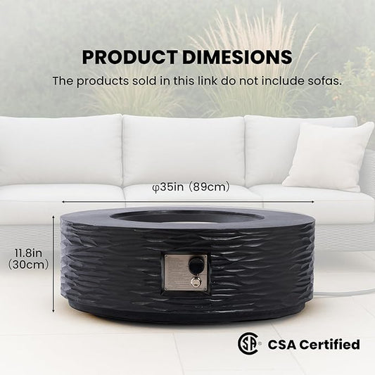 SUNBURY Outdoor Propane Fire Pit Table, 35 in Round 50000 BTU Outdoor Gas FirePit Table for Outside with Rain Cover, Propane Tank Cover for Backyard & Deck, Black