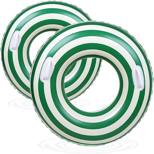 Large Striped Pool Floats- Inflatable Pool Floats for Adults- 2 Pack Striped Floaties Pool Tubes Swim Rings with Handles Inflatable Pool Float for Swimming Pool Party Lake Beach Adults