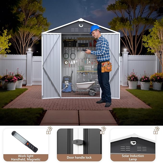 8x6 FT Outdoor Storage Shed, Metal Sheds & Outdoor Storage, Waterproof Sheds with Lockable Doors for Backyard (No Window)