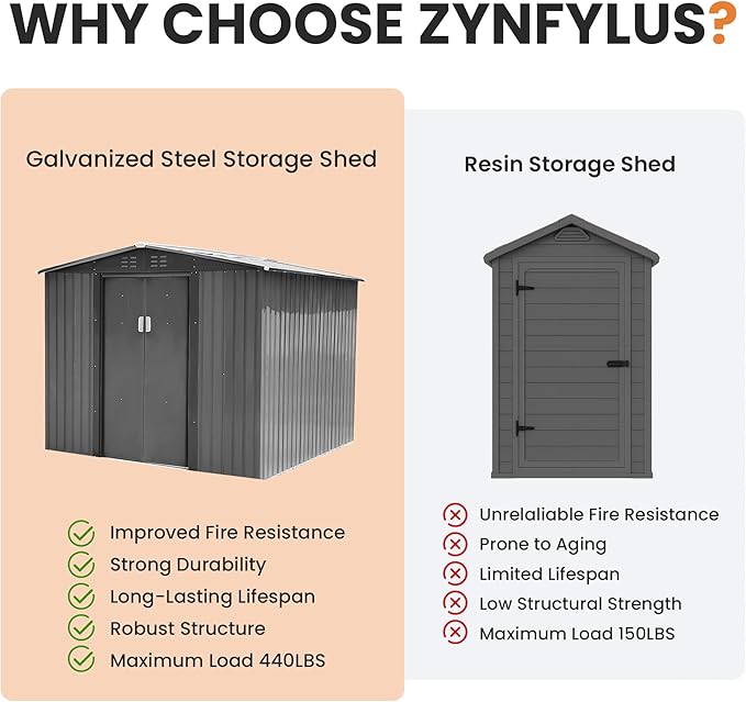 8x6 FT Outdoor Metal Storage Shed with Lockable Garden Shed Steel Anti-Corrosion Storage House with Sliding Lockable Door for Backyard Outdoor Patio, Light Gray