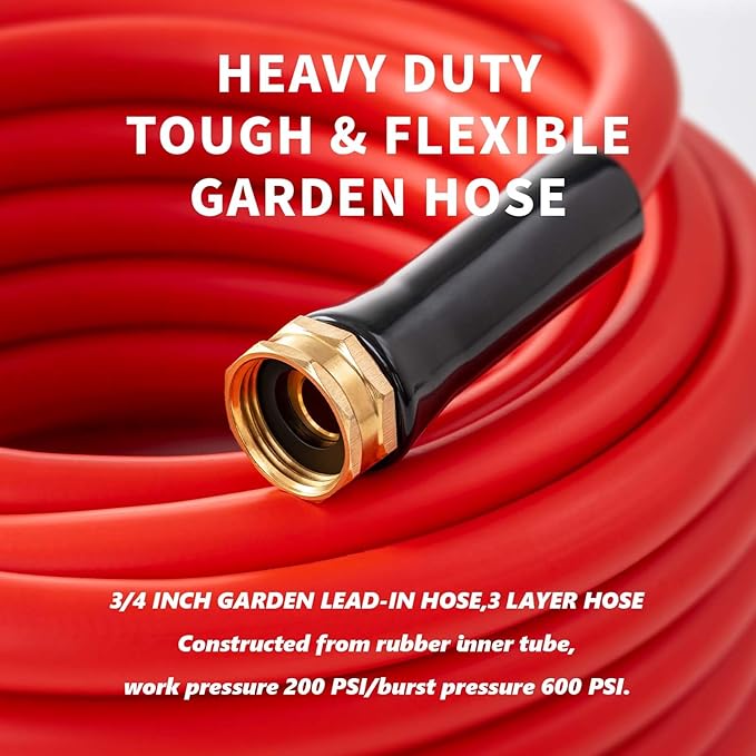 Garden Hose 100ft x 3/4” Hot Water Hose, Heavy Duty -50°F to 190°F,Burst 600Psi Flexible Upgraded Rubber Hoses,3/4” Solid Fittings for All-weather Outdoor Lawn & Garden
