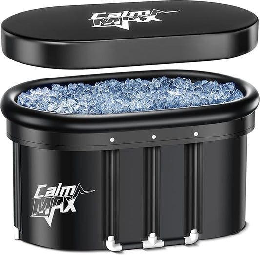 CalmMax Oval Ice Bath 2.0 with Inflatable Neck Rest Ring for Athletes XL Portable Cold Plunge Tub for Cold Water Therapy Ice Baths at Home - 140 Gal Capacity（IB003, Black