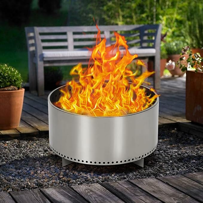 27" Smokeless Fire Pit,Portable Stainless Steel Firepit for Camping, Backyard, Beach,360° Airflow Wood Burning Outdoor Fireplace with Stand & Removable Ash Pan