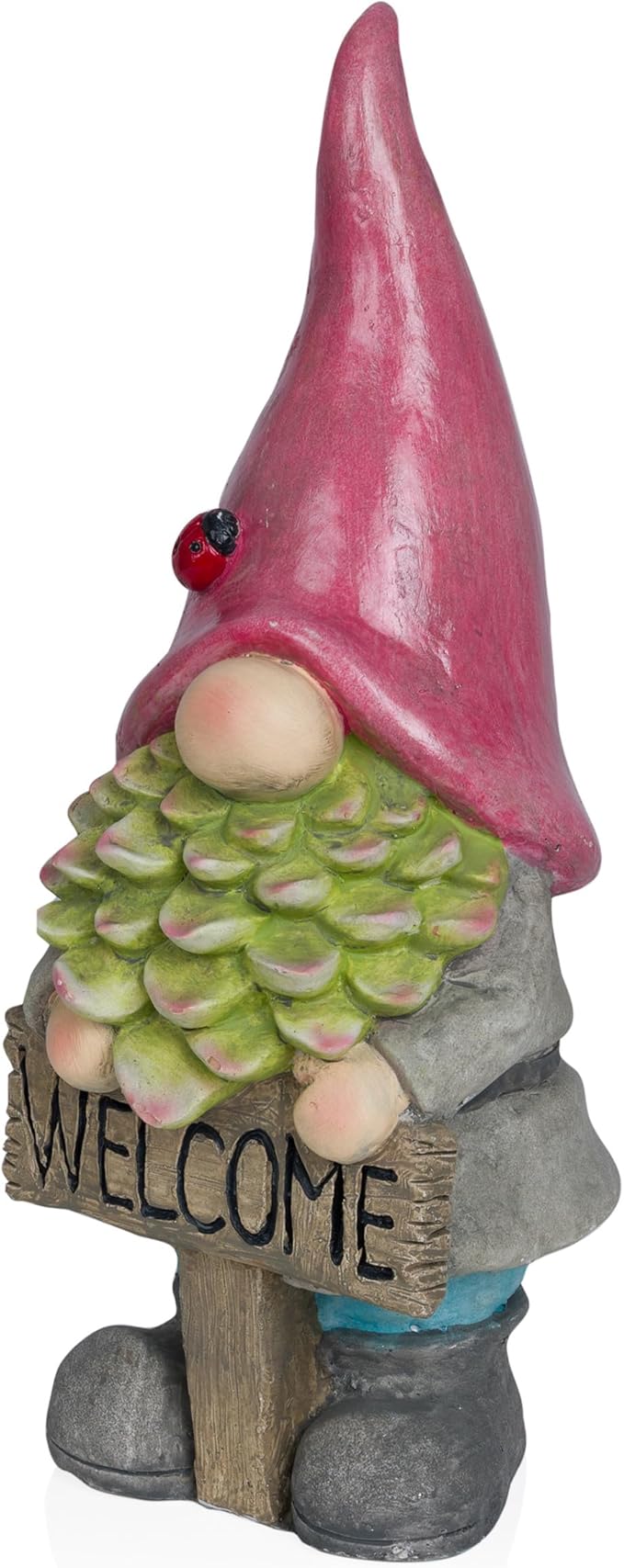 Alpine Corporation 19" Tall Outdoor Red Hat Holding “Welcome” Sign Gnome Statue, Stylish Weatherproof Garden Decor