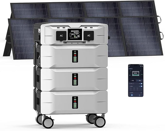 IEE SP5000 Solar Generator 5000W, 7680Wh Power Station with 2x200W Solar Panels, 5 AC Outlets(9000W Surge), 120V/240V Dual Voltage, LiFePO4 Battery for Home Backup Outdoors Camping RV Emergency