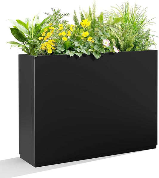 Metal Planter Box Rectangular Planter Box with Drainage Hole, Outdoor Large Planters, All-Weather Use, Rust-Resistance, for Flowers Plants, 35.4" L × 9.1" W × 25.6" H, Black