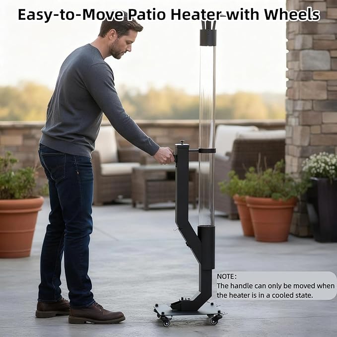 Portable Wood Pellet Heater with Wheels, Pellet Fire Pit with Rain Cap for Patio, Backyard, Evenings, Matte Black