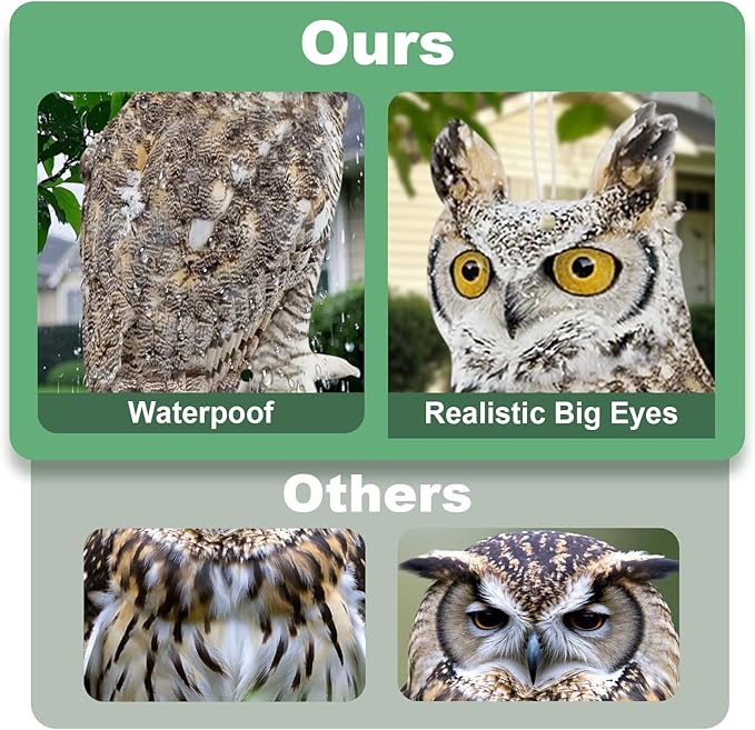 4PCS Reflective Owl Scarer Devices Plastic Owl Hanging Decoration Woodpecker Control Device with Reflective Tape for Garden Patio Pool