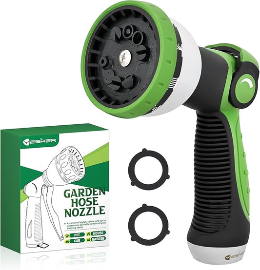 Yesker Garden Hose Nozzle Water Hose Sprayer Nozzle Adjustable 10 Spray Patterns Heavy Duty Metal Nozzles Thumb Control w Non-Slip Grip for Outdoor Watering Plants Lawn Washing Car Pets, Black & Green