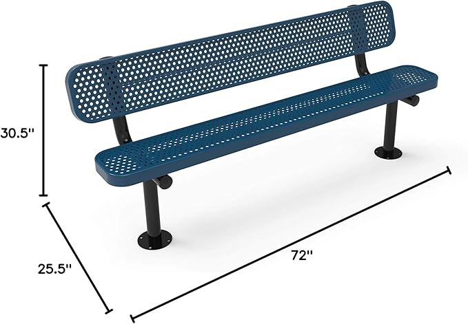 COATEDOUTDOORFURNITURE Coated Outdoor Furniture Heavy-Duty Outdoor Bench Thermoplastic Coated, Punched Steel, Commercial-Grade Seating, Made in America (Surface with Back, 6 Ft, Light Blue)