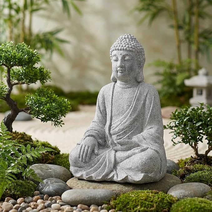JXNCJXZG Buddha Statue Outdoor Indoor 19.29" Large Sized Buda Zen Decor Sitting Meditating Buddha Statue for Yard Garden Patio Deck Home, Single-Legged Buddha