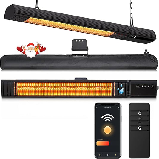 Ceiling Electric Outdoor Heater Wall-Mounted Hanging Patio 1500W Infrared 9 Heat Levels, 24H Timers, Carbon Fiber Tube Heating Wall Heater for Gazebo, Balcony (Rose Gold Quartz Glass)