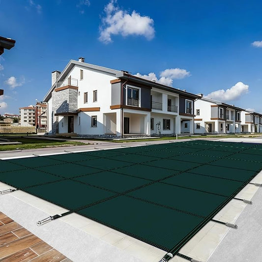 Swimming Pool Safety Underground Pool Cover, Swimming Pool Safety Cover, Cold Resistant Pool Cover 20' X 40' Contains All Hardware for Installation, Sturdy and wear-Resistant, Green