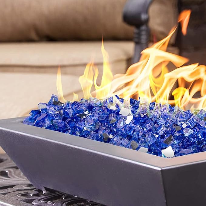 Onlyfire 10 pounds Fire Glass for Propane Fire Pit and Gas Fireplace, 1/2-Inch Reflective Firepit Glass Rocks for Fire Pit Table and Fire Bowl, Cobalt Blue