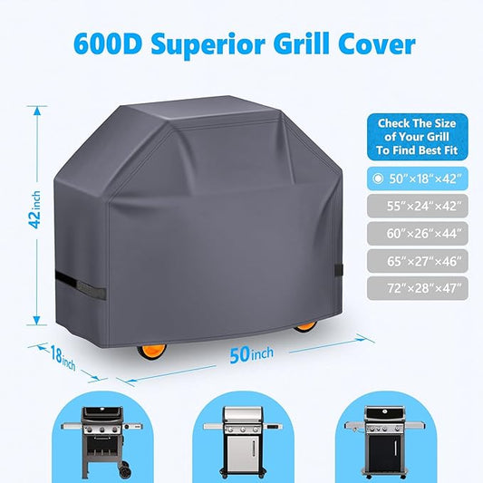 HomWanna Grill Cover 50 Inch - Superior BBQ Cover for Weber Spirit Grill - 600D Outdoor Grill Cover for Weber Spirit 2 - Barbecue Cover Heavy Duty Waterproof Fit Weber Spirits ii 200 and Spirit 300