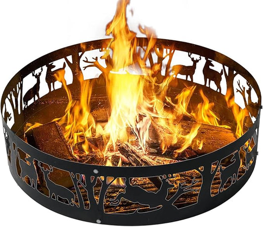 Fire Pit Ring 36 Inch - Heavy Duty Steel Smokeless Fire Ring Insert for Outside Wood Burning Large Round Firepit Liner for Camping Backyard Patio Garden (36x9 Inch)