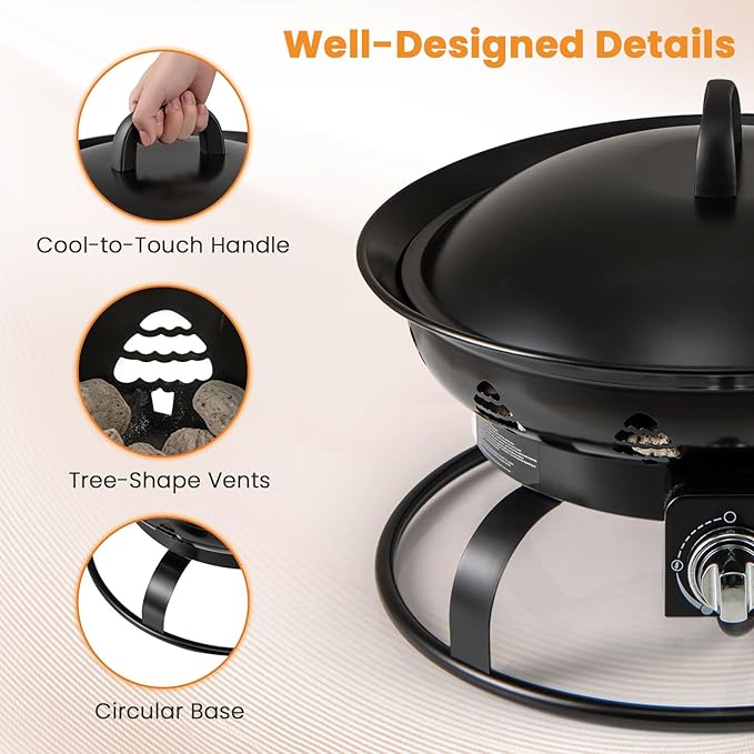 Tangkula Propane Fire Pit, 21 Inch Diameter Patio Portable Fire Bowl with Cover, Igniter & Tank Base Holder, 58,000 BTU Outdoor Gas Firepit with Lava Rock for Camping, Patio, Beach