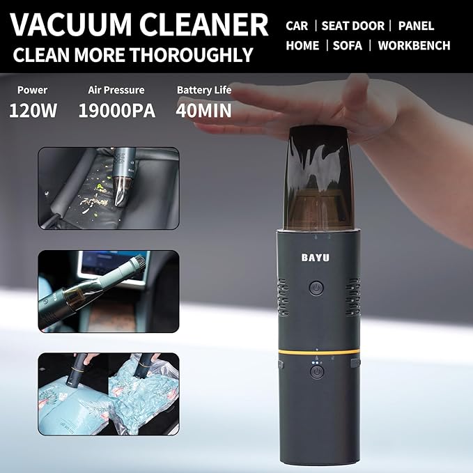 BAYU 4 in 1 Car Smart Kit, 19000PA Car Vacuum Cleaner, 200PSI Cordless Pressure Washer, 150PSI Tire Inflator Portable Air Compressor, 15000mAh Portable Charger for Car, Bike, Motor (E-Pro)