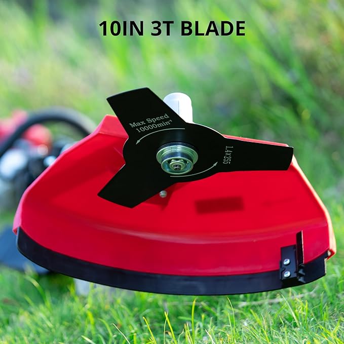 Gas Weed Eater 26cc, Grass Trimmer Brush Cutter 2 in 1, Weed Wacker 2 Cycle Air-Cooled Engine 10'' Brush Blade 16'' Cutting Width with Rubber Handle & Shoulder Strap Quick Start Portable