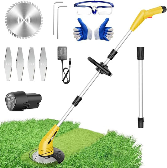 Aokia Electric Weed Wacker Cordless, 12V Battery Powered Weed Eater Cordless with Adjustable Pole (65inch), Lightweight Grass Trimmer Cutter/Edger/Mower with 2 Types Blade for Garden, Yard Lawn Work