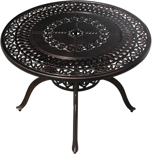 FAPOLITE Outdoor Table Cast Aluminum Round Patio Table with Umbrella Hole All Weather Outdoor Dining Table for Lawn Garden Backyard (106cm Die-cast Round Tables)