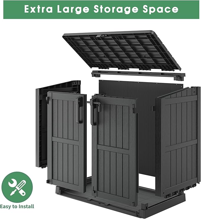 36 Cu Ft Resin Outdoor Storage Shed, Weatherproof Horizontal Outdoor Storage Cabinet with Dual Lock Door for Backyard, Patio, Garage, Garden(Black)