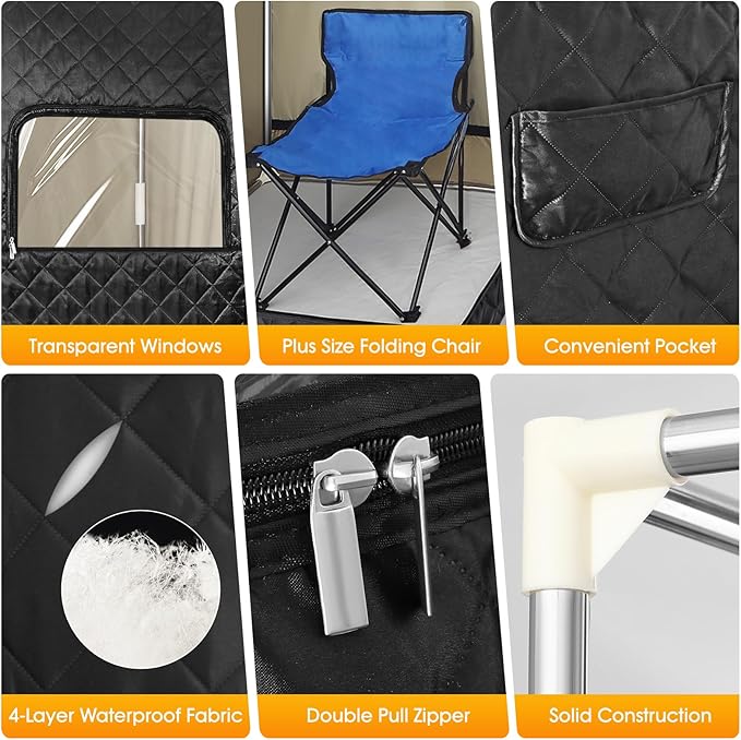 Portable Sauna, Personal Sauna for Home,Steam Sauna,Sauna Box Sauna Tent with 3L Steamer, UV Atomization, Cycling Timer and 9 Levels,72''X36''X36''- Black
