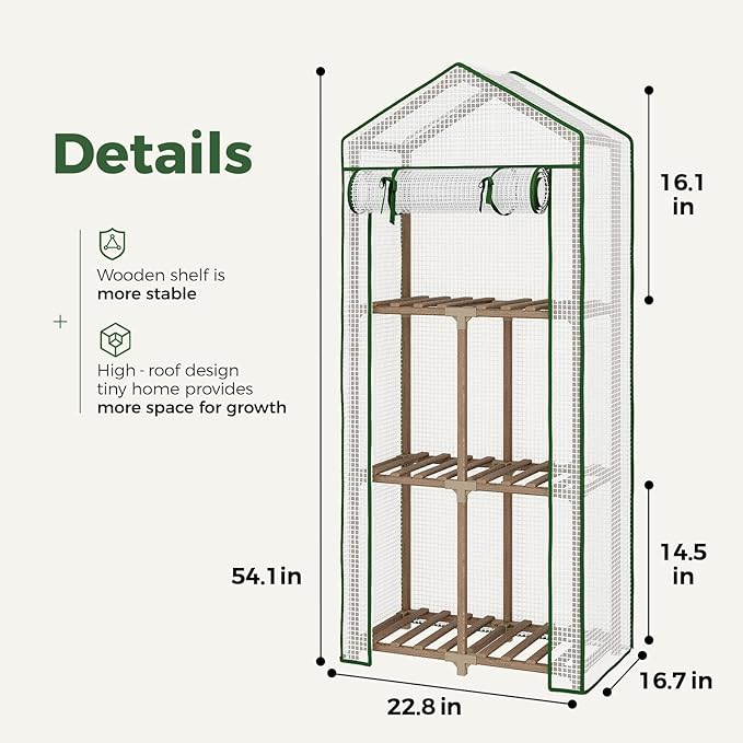 Bamworld Mini Greenhouse for Outdoor 3-Tierd Reusable Portable Warm House with PE Cover Compact Garden and Backyards Portable Rack with Sturdy Eucalyptus Frame Winter-Proof for Plant Protection