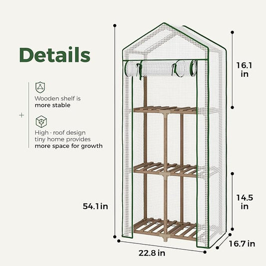 Bamworld Mini Greenhouse for Outdoor 3-Tierd Reusable Portable Warm House with PE Cover Compact Garden and Backyards Portable Rack with Sturdy Eucalyptus Frame Winter-Proof for Plant Protection