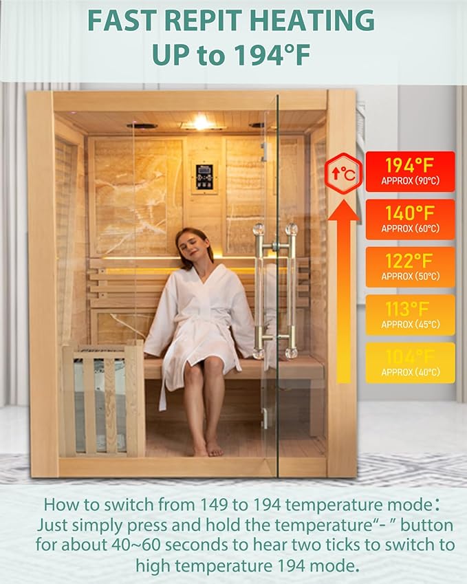 Smartmak Wood Home Steam Sauna, WiFi Control 3 Person Canadian Hemlock Traditional Luxurious Wooden Indoor Spa Room, with 4.5 kw Heater, Speaker, Rocks, Water Bucket, Spoon, Sky Lights