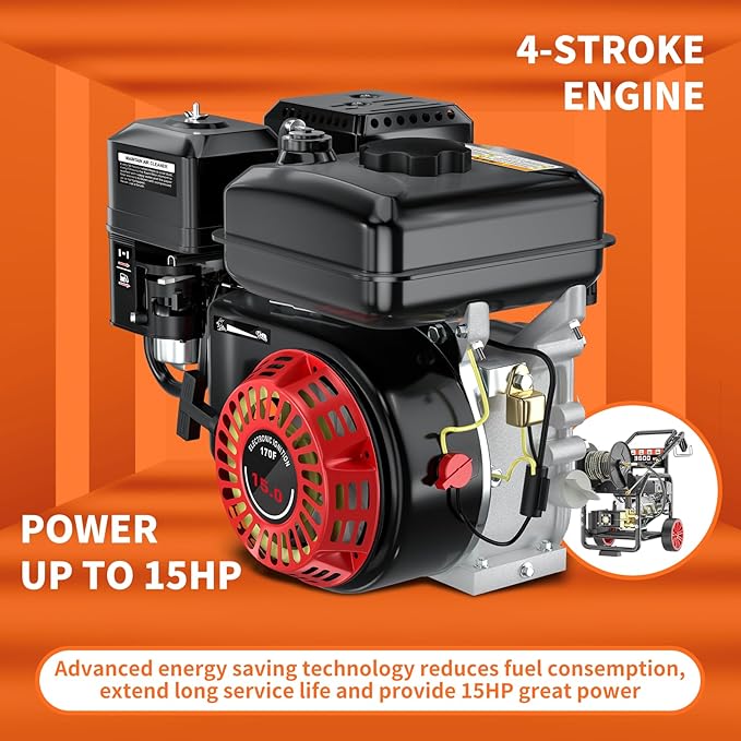KARHDIR 4400PSI Gas Pressure Washer with Hose Reel, One-Button Start 296cc 15HP 4-Cycle Engine, 4.0 GPM Heavy Duty Power Washer with 50FT 3/8" Hose, Spray Gun & Wand, 5 Quick Connect Nozzles