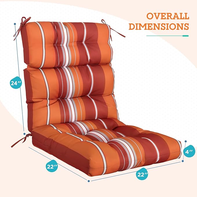 EAGLE PEAK Tufted Outdoor/Indoor High Back Patio Chair Cushion, Set of 1, 46'' x 22'', Red Stripes