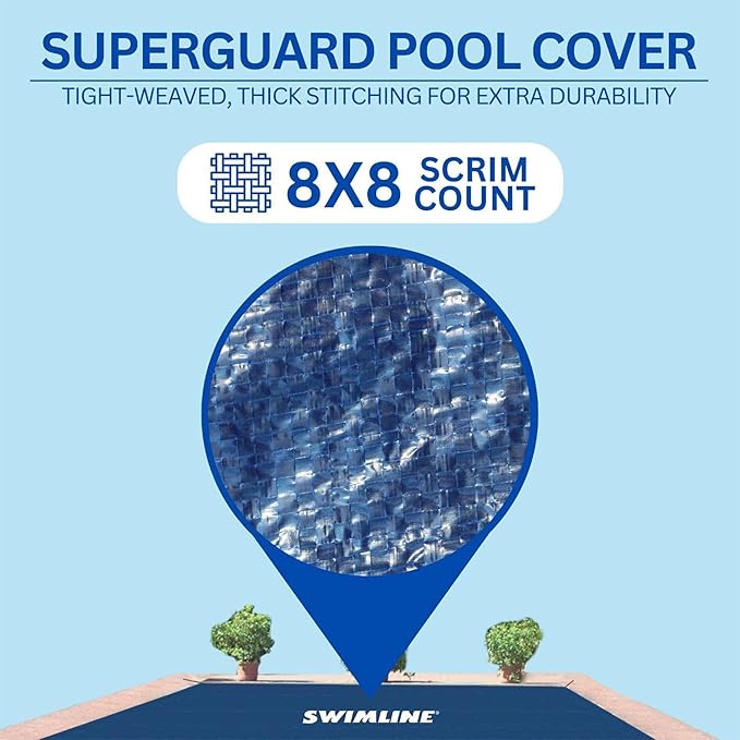 SWIMLINE HYDROTOOLS Super Guard Heavy Duty Pool Cover For Above Ground Swimming Pools |21 X 37 FT Cover | Blue / Black | Water Tube Sleeves | UV Protected For 16X32 FT Rectangle Pools | CO82137R