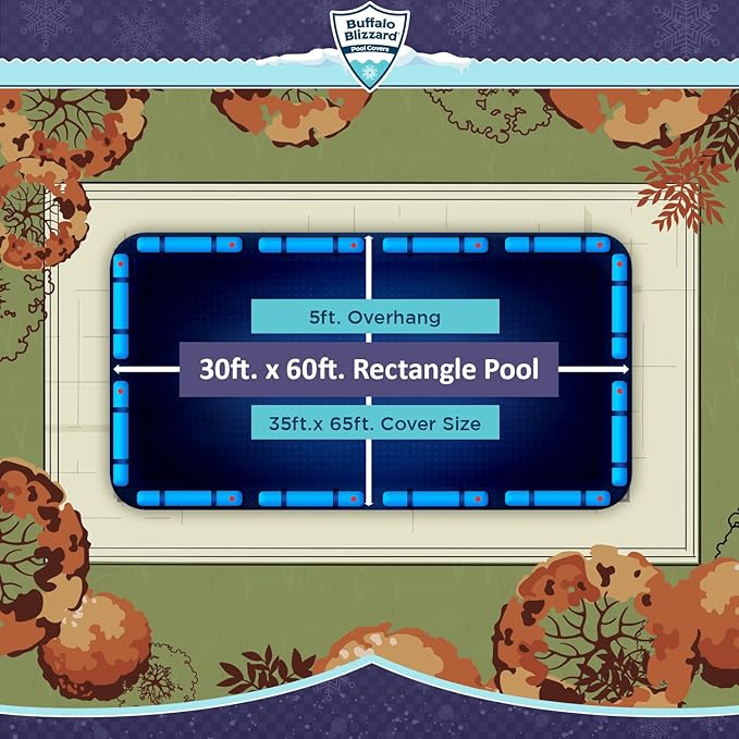 Buffalo Blizzard Deluxe 30 ft x 60 ft Rectangular Winter Pool Cover | Blue/Black | Closing Inground Swimming Pools | Easy to Install | Heavy Duty, Cold & UV Resistant | Shields from Seasonal Debris