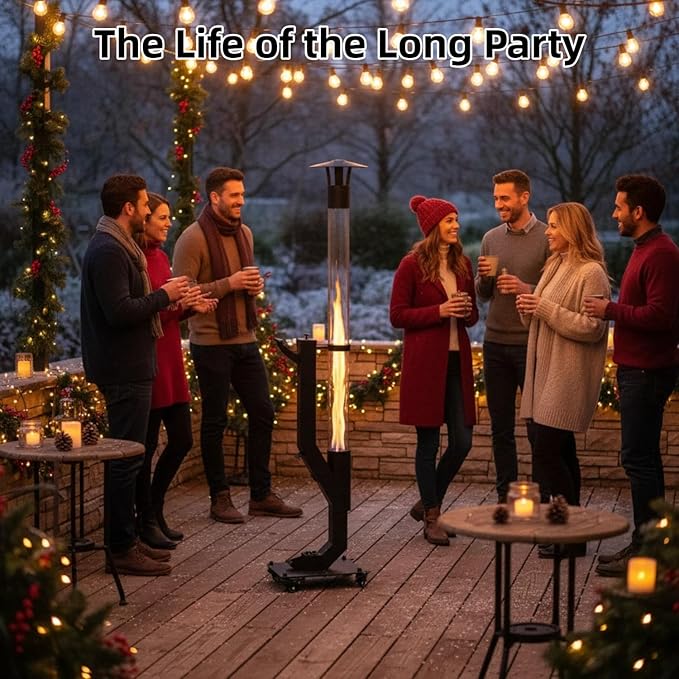 Portable Wood Pellet Heater with Wheels, Pellet Fire Pit with Rain Cap for Patio, Backyard, Evenings, Matte Black