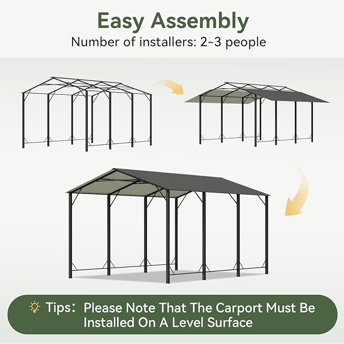 Aoxun 10x15 FT Metal Carport, Heavy Duty Carport Canopy with Reinforced Frame and Enhanced Base, Outdoor Car Canopy for Pickup Trucks, Cars, SUVs, Tractors and Boats