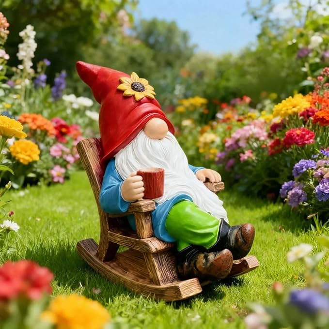 Somdzono Drinking Coffee Faceless Garden Gnome Statue Decoration - 7.2" Figurine Ornament for Indoor Outdoor Home Patio Yard Lawn - Lucky Gnome Unique Mom Birthday Gifts - Best Garden Gifts for Day