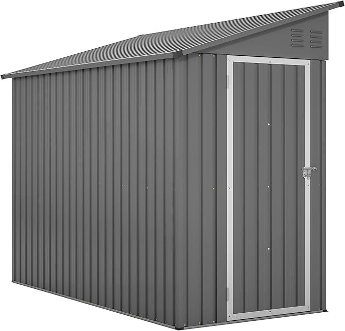 8x4 FT Outdoor Storage Shed, Metal Shed with Lockable Door, Sloping Roof, All-Weather Lean to Resin Shed for Garden, Backyard, Patio, Lawn (Gray)