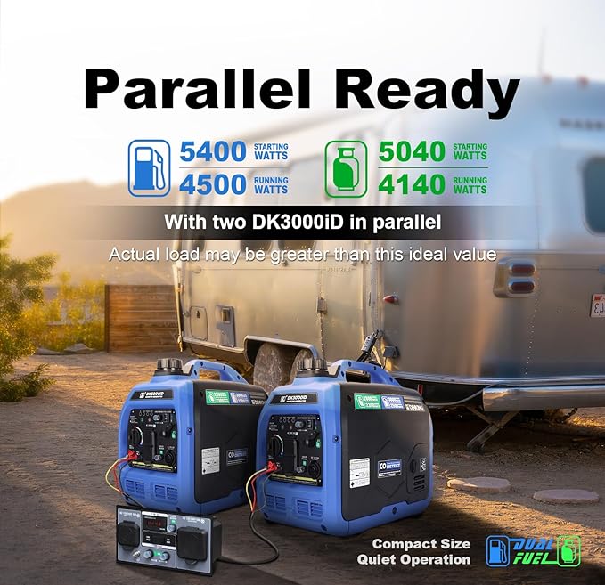 DK 3000W Dual Fuel Inverter Generator, Gas LPG Powered, Quiet Lightweight, Parallel Ready, CO Alert, EPA Compliant, for RV Outdoor Camping Tailgating (DK3000iD）