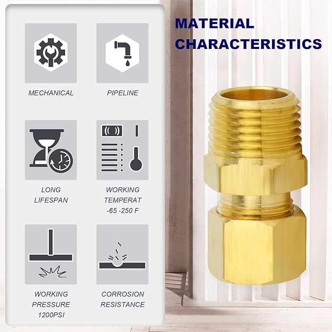 ChillWaves Brass Compression Tube Fitting, 1/2" OD x 3/4" NPT Male Compression Union Connector(2-PACK)