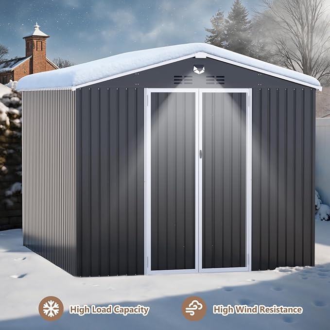 Outdoor Storage Shed 10x12 FT, Metal Garden Shed - Tool Storage Sheds with Lockable Doors, Waterproof Outside Storage Building for Backyard, Patio (Black; Floor Not Included)