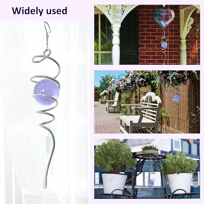 Aoedelyart Gazing Ball Spiral Decorative Wind Spinner Sun Catcher 11inch Tail and 2 inch Glass Orb. Indoor Outdoor Garden Decoration Wind Sculptures-13 inch Height (Purple)