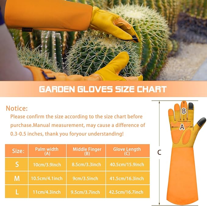 Long-Gardening-Gloves for Women/Men - Thorn Proof Rose Pruning Gloves Heavy Duty Gauntlet, Best Garden Gifts for Gardener-L