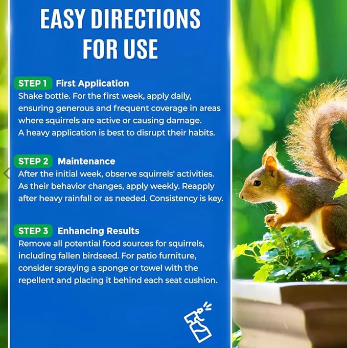 Nature's Mace Squirrel Mace, Squirrel Repellent Outdoor, 40 Ounce Spray, Squirrel and Chipmunk Repellent, Keep Squirrels Out of Your Garden, Attic, Bird Feeders, Fruit Trees, Plants, Potted Plants