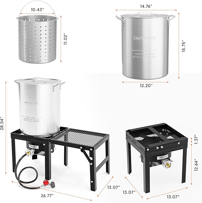 ROVSUN 30QT Turkey Fryer & 100,000BTU Propane Gas Stove with Foldable Shelf, Aluminum Outdoor Deep Fryer & Seafood Boiler Steamer with Basket, Turkey Rack & Lifter for Backyard Cooking Boiling Frying